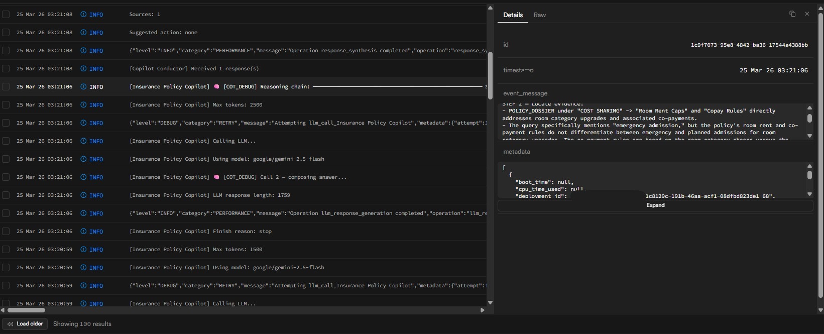 COT reasoning logs: conductor receiving response, LLM call in progress