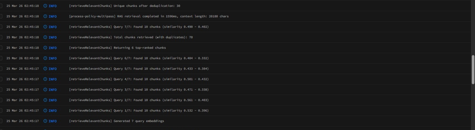 Pass execution logs: RAG retrieval and pass 5 in progress