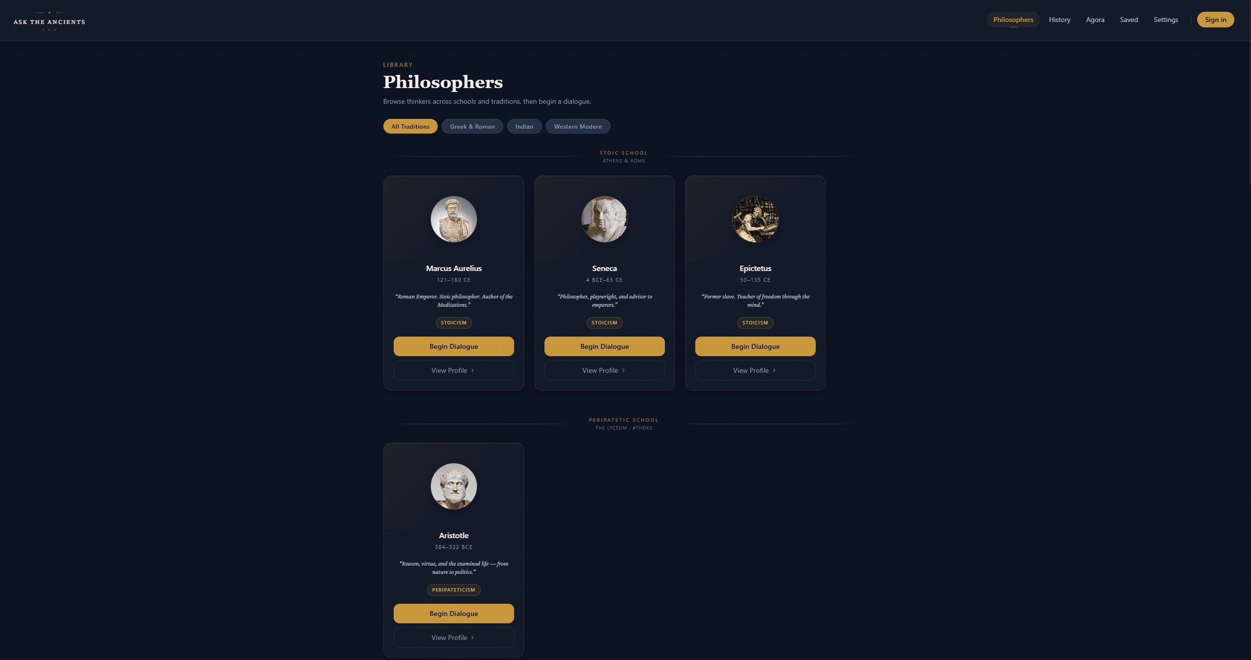 Philosopher page: detailed overview of a thinker's traditions and works